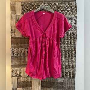 🩷 GUC Daily Practice by Anthropologie pink cotton button-front romper sz S 🩷